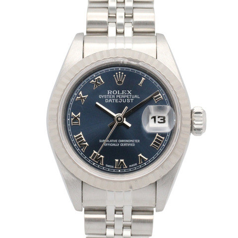 勞力士 Datejust T 系列腕錶，18K 白金（WG）不銹鋼，女士款，藍色錶盤，羅馬數字時標，69174