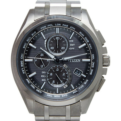 西鐵城 Attesa Eco-Drive 光動能腕錶 H804-T018696，太陽能電波錶，灰色錶盤，不鏽鋼錶殼，男士腕錶，CITIZEN