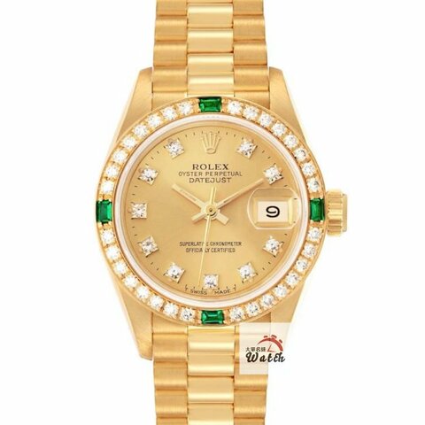 【大眾金時代】ROLEX 勞力士 69078 Datejust 市場罕有錶款 原廠綠寶石鑽圈 金色十鑽面 大眾金時代G435