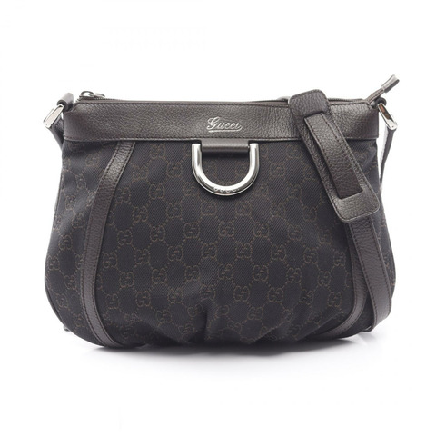 GUCCI GG圖案單肩斜背包 265691 帆布皮革 黑色棕色 二手
