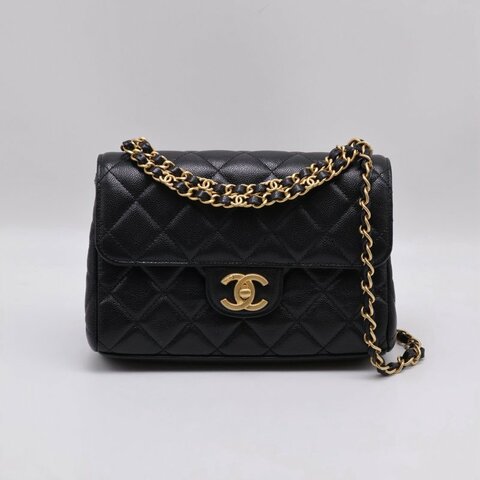 CHANEL 25P皮穿鍊手提斜背包 - 中號黑金