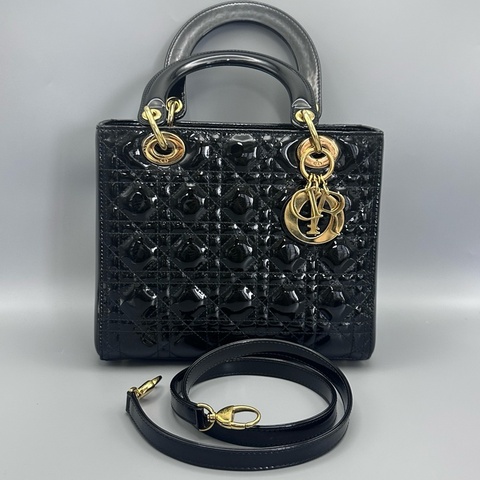 迪奧 Dior Lady Dior黑色漆皮五格戴妃