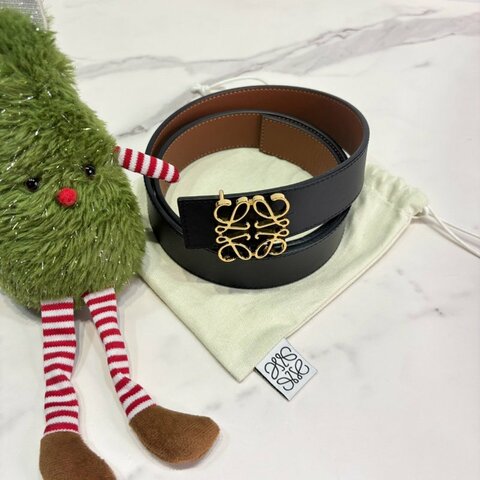 LOEWE Anagram黑金雙面皮革腰帶