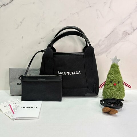BALENCIAGA Navy Cabas黑色帆布托特包