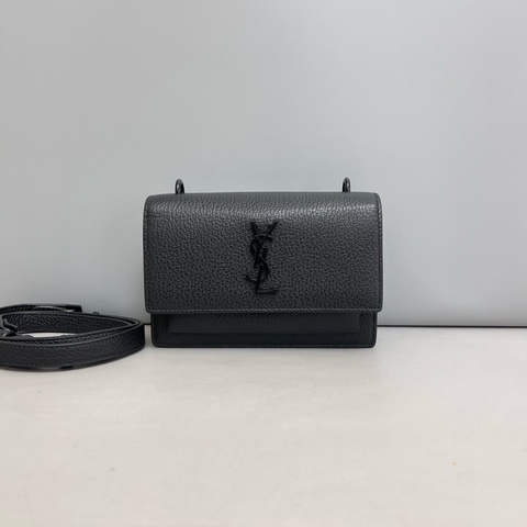 「極新」YSL圣罗兰 so black sunset 黑色全皮迷你日落包