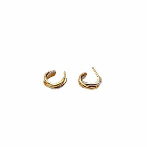 Cartier 18K黃金 18K白金 trinity 三環 耳釘 小號 /