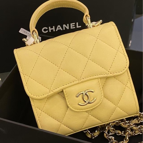 Chanel 香奈兒 22p小雞黃mini手柄鏈條小廢包