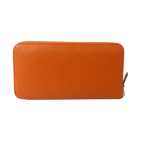 HERMES Epsom皮革Silk In Long Wallet銀扣長錢包Orange