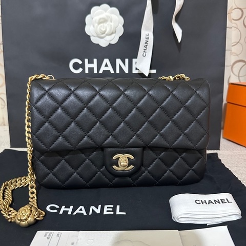 香奈兒Chanel Flagbag 23cm 近新閒置 山茶花鍊條 調節肩帶