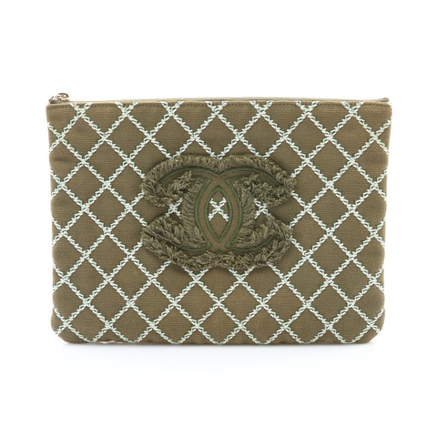 CHANEL 香奈兒 Contrast Stitch O-Case Pouch 手拿包 軍綠色 帆布