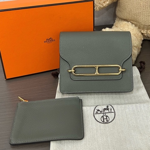 Hermes 愛馬仕 Roulis Slim 豬鼻子錢包 積雨雲灰 金扣