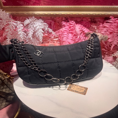 Chanel 銀鏈帆布肩背包