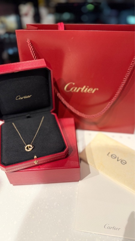 卡地亞Cartier love玫瑰金 雙環滿鑽項鍊