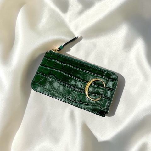 莉亞精品♡ Chloe 鱷魚皮綠色 零錢包 二手美包