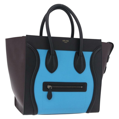 CELINE Luggage Mini Shopper 手提包，皮革材質，土耳其藍，正品 LN125SAM