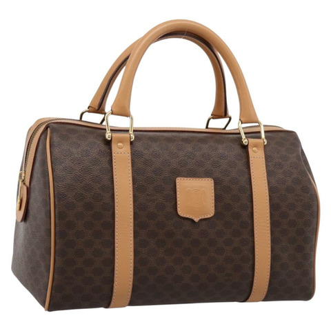 CELINE Macadam帆布波士頓包 PVC皮革 棕色 金色 正品 204457V
