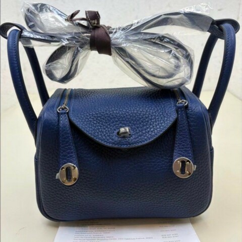 🌈Hermes💙Mini Lindy一代💙S4深邃藍銀扣🌈🌟全新閑置🌈TC皮🌟貼膜在🌟有盒💙minilindy🌟minilindy一代🌟minilindy🌟愛馬仕🌟