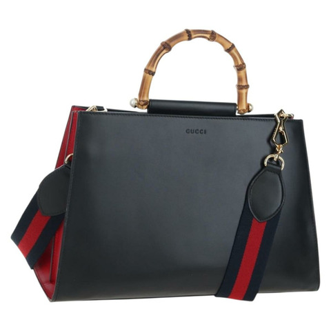 GUCCI 竹節雪莉線手提包 皮革 兩用 黑色 金色 453764 正品 203194V