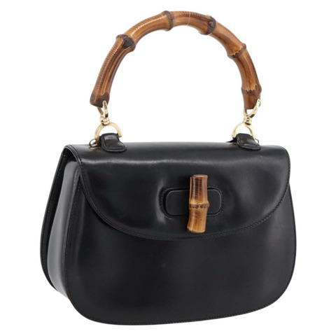 GUCCI 竹節手提包 皮革 黑色 金色 000 1364 0633 正品 201509A