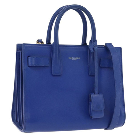 SAINT LAURENT Sac De Joule Nano 手提包 皮革 2way 藍色金色 Auth LN132V