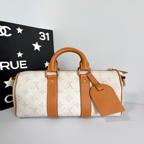 LV KEEPALL 米白色 25 手袋塗層帆布