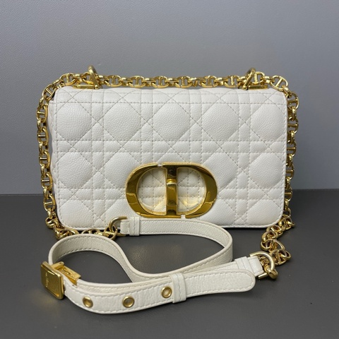 Dior 迪奧 caro bag白色金扣小牛皮鏈條包 金色鏈條肩帶
