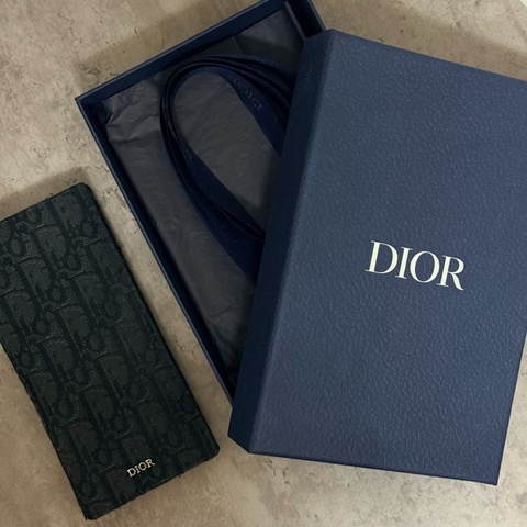 黑色 Dior Oblique 緹花 對折長夾