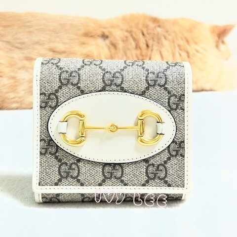 GUCCI 1955馬銜扣 621891  原花拼接白 短夾 正品 二手精品