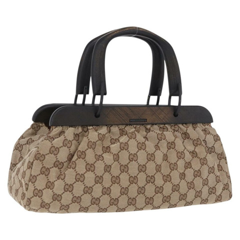 GUCCI GG帆布木柄手提包 米色 112683 正品 203883V