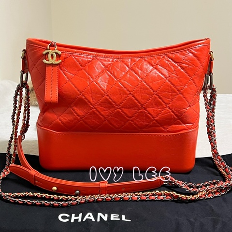 CHANEL 27開  橘色牛皮流浪包  鏈條 斜背包 肩背包 正品 二手精品