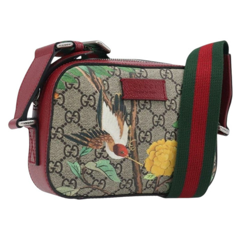 GUCCI GG Supreme 單肩包 PVC 米色 銀色 450948 正品 202809SAV