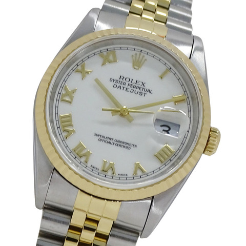 Rolex Datejust 16233 T 字頭男士腕錶，品牌名稱，自動機芯，不鏽鋼 (SS)，黃金 (YG)，白色飾邊。