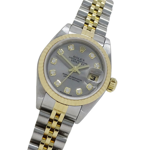 勞力士 Datejust 79173G F 序號，女士腕錶，品牌名稱，10 顆鑽石，自動機芯，不銹鋼 (SS)、黃金 (YG) 和灰色組合。