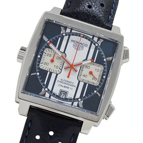 TAG Heuer 豪雅摩納哥系列 CAW211D FC6300 男士腕錶，品牌計時碼錶，史蒂夫·麥奎因簽名款，自動上鍊機芯，不銹鋼錶殼，真皮錶帶，透底錶背