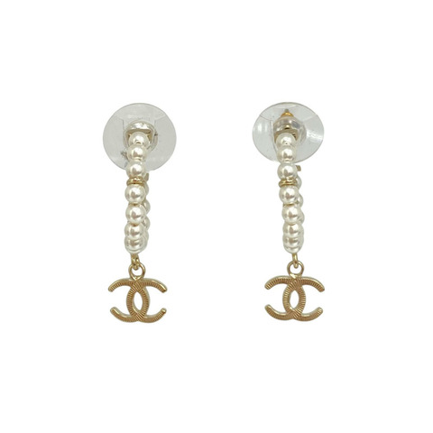 ☆ CHANEL 香奈兒 Light Gold Tone Metal Faux Pearl A20C Fashion Earrings 淺金色金屬仿珍珠耳環-267018045