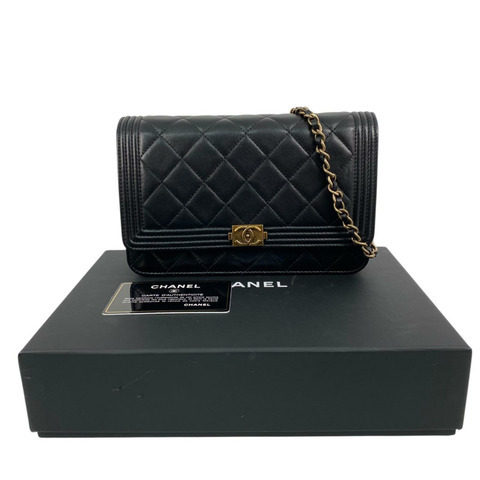 △ CHANEL 香奈兒 Black Lambskin Gold Tone Metal Boy No.20 Chain Wallet 黑色小羊皮金色金屬No.20鏈條銀包-267016301