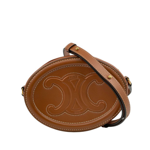 △ CELINE 思琳 Brown Calfskin Triomphe Oval Cuir Shoulder Bag 啡色小牛皮肩背包-267018103