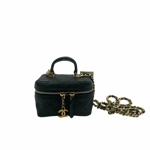 【美收精品】CHANEL 黑色荔枝紋牛皮迷你化妝包  D-73【隔月月中將轉賣至日本 上架期限30天】