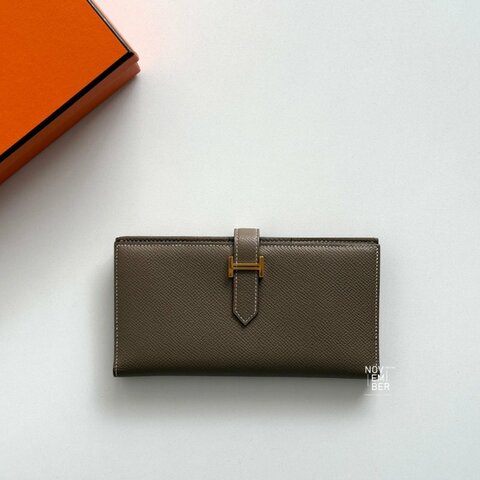 99新🆕 Hermès 愛馬仕 Bearn 長夾 大象灰金釦