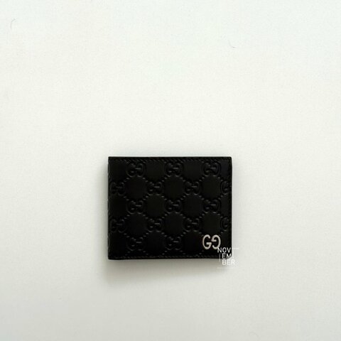 99新🆕 Gucci 古馳 壓紋雙折短夾 黑色銀釦