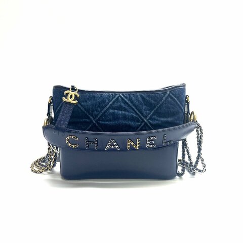 Chanel 深藍色 流浪 丹寧 字母肩帶 新中號 29開 肩背包