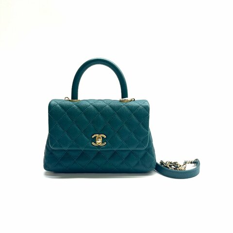Chanel 綠色 coco handle 小號 荔枝牛 27開 肩背包