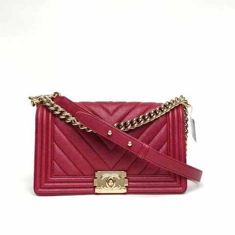 Chanel香奈兒 Leboy中號紫色荔枝牛皮革24開金扣肩背包
