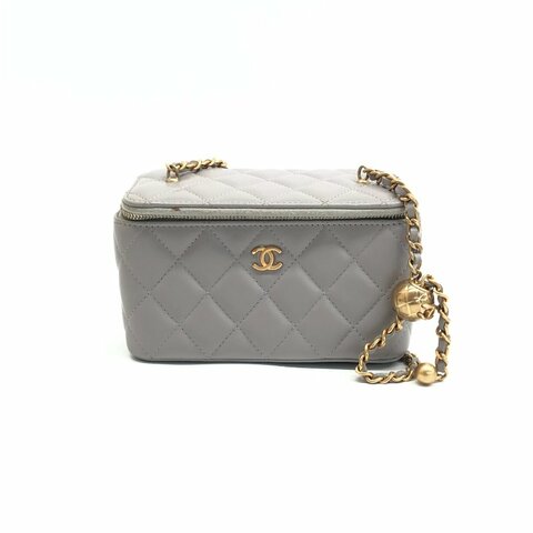 Chanel 灰色 長盒子 金球 化妝盒 晶片 肩背包