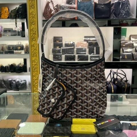 東區正精品㊣GOYARD Boheme mini Hobo Bag 全新迷你黑色圖騰印花銀釦拉鍊單把肩背包彎月包 RZ6608