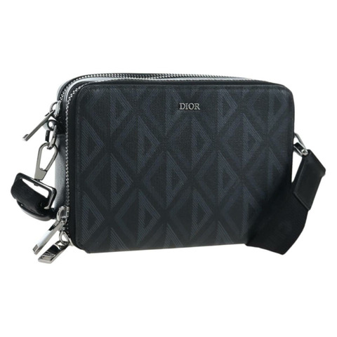 Christian Dior CD 鑽石斜背包 PVC 黑色銀色 正品 203261V