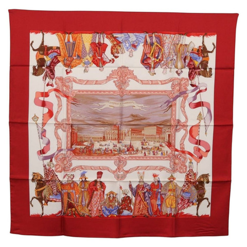 HERMES Carre 90 絲巾「TURQVERIES EN L'HONNEUR DE MHT」紅色正品 ki6858
