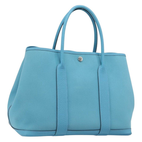 愛馬仕 Garden Party PM 手袋 帆布 藍色 銀色 正品 LN144M