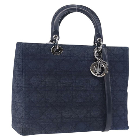 Christian Dior Lady Dior Canage 手提包 牛仔布 2way Blue Silver Auth ka6292V