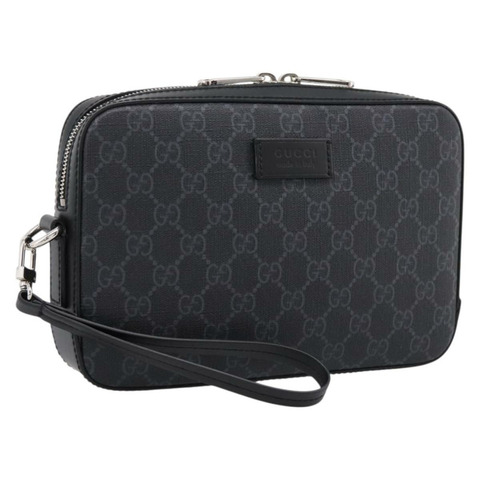 GUCCI GG Supreme 手拿包 PVC 黑色銀色 495562 正品 201486V